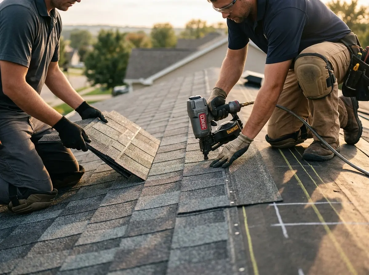 Professional roofer working on a residential roof in Ladera Ranch